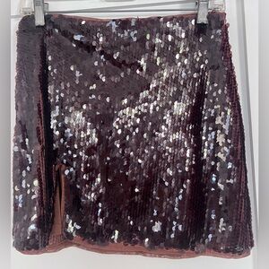 STAUD Brown Sequin Miniskirt with Side Zip